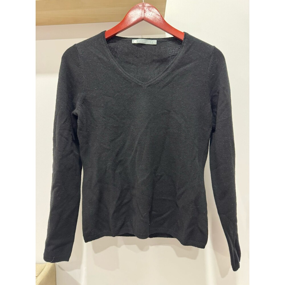 incashmere Womens M 100% Cashmere Sweater Black V-Neck Knit Long Sleeve Luxury
